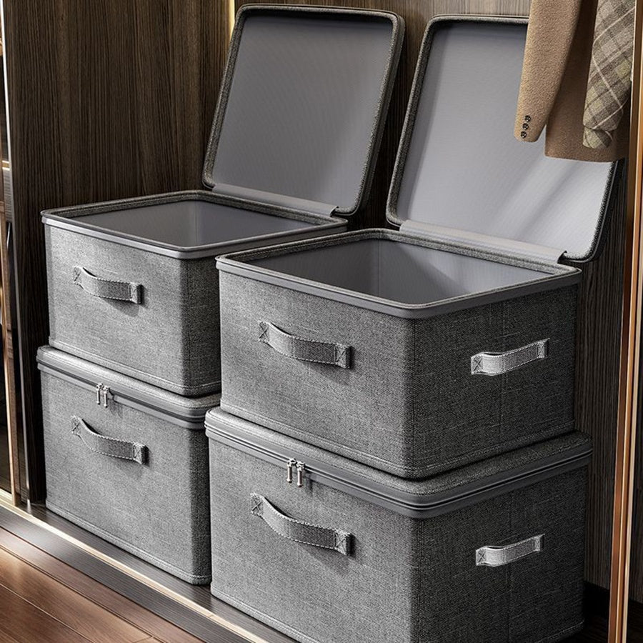 4Pcs Extra Large Foldable Cationic Storage Box Waterproof Organizer with Dual Zippers 3 Handles for Wardrobe Bedroom Kitchen Bedding Books Home Storage