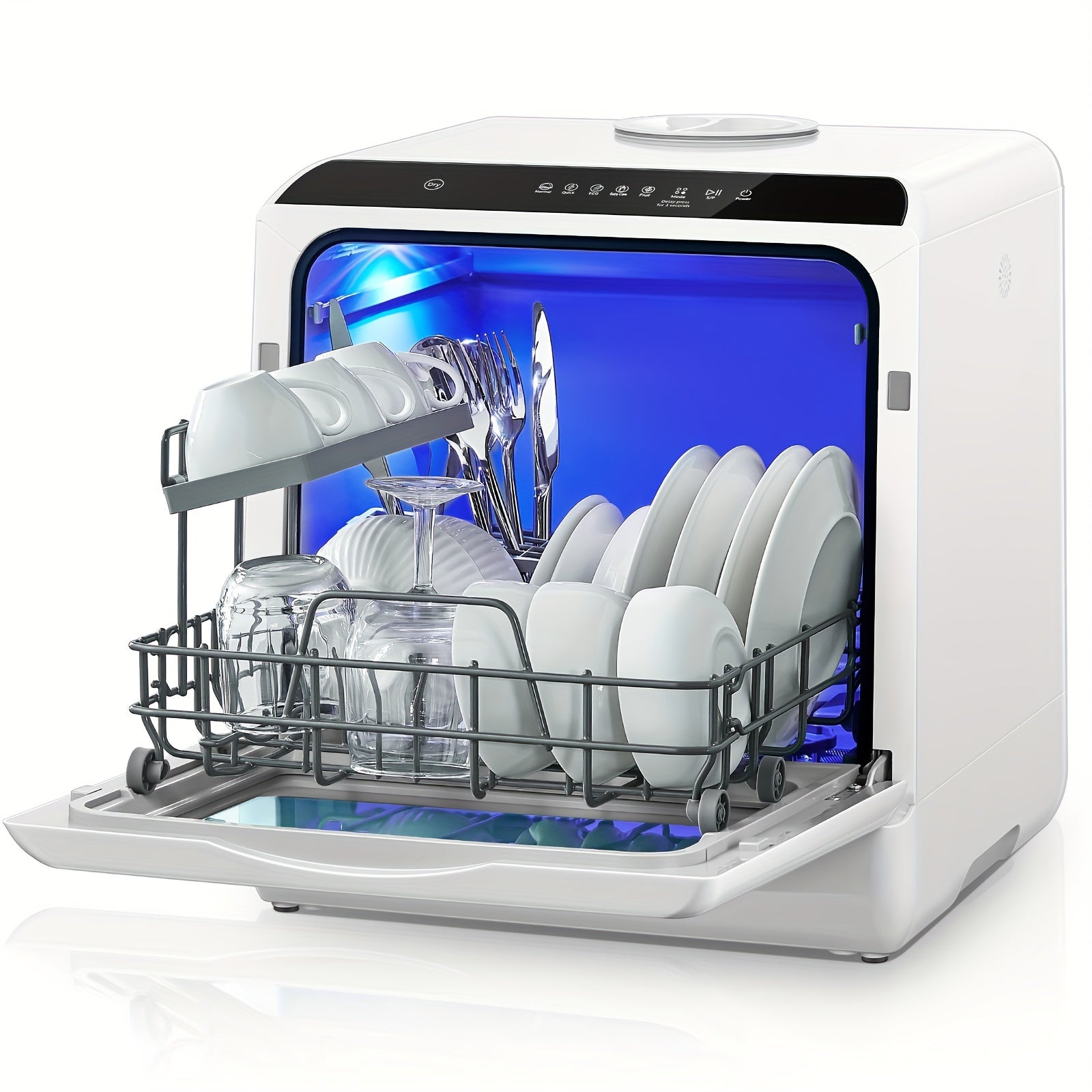 Portable Countertop Dishwasher with 1.32gal Built‑in Water Tank, No Hookup Required, 5+1 Washing Programs, Baby Care, Dual Spray, High‑Temp & Air‑Dry for Home Apartment RV