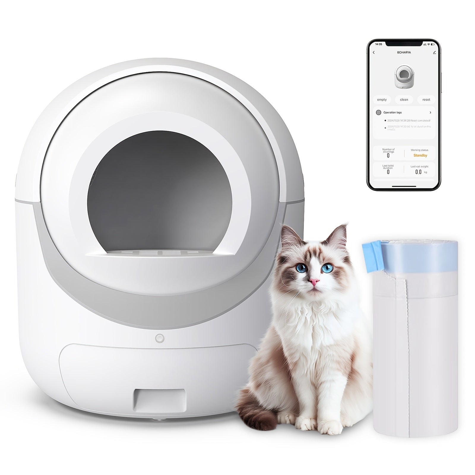 Automatic Self‑Cleaning Cat Litter Box | APP Control, Odor Removal & Safety Protection for Multi‑Cat Household with Garbage Bags