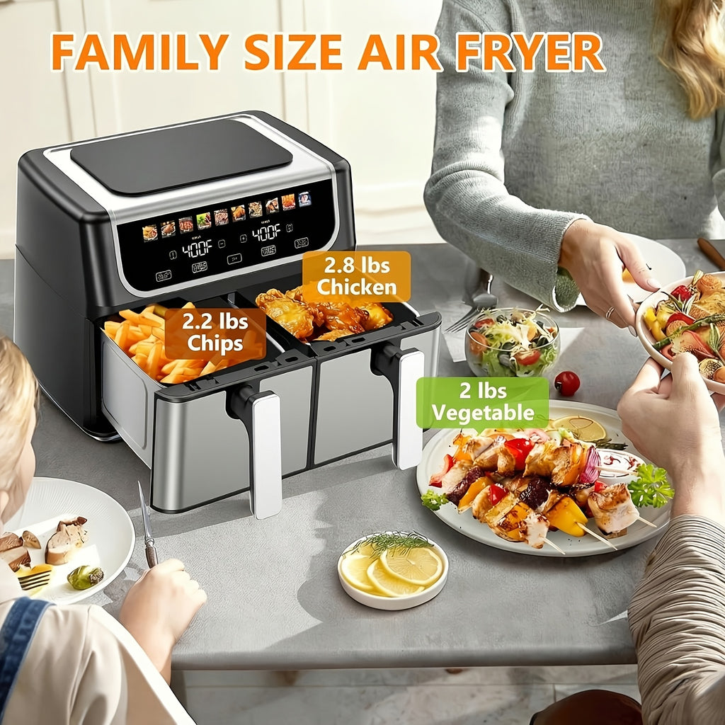 9.5 Quart Large Dual Basket Air Fryer | Independent Temp Control, Sync Mode, 10 Cooking Presets, Shake Reminder, Multi‑Function Oven for Home Use