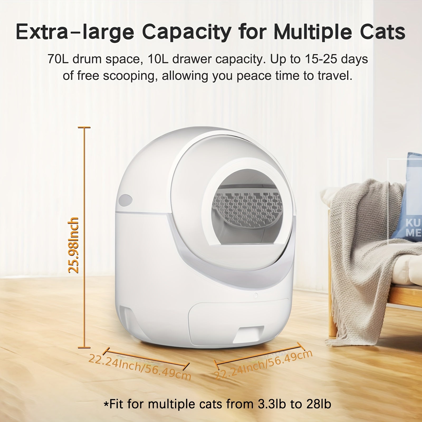 Automatic Self‑Cleaning Cat Litter Box | APP Control, Odor Removal & Safety Protection for Multi‑Cat Household with Garbage Bags