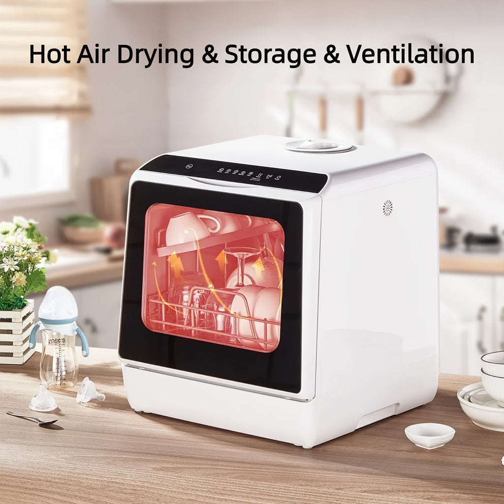 Portable Countertop Dishwasher with 1.32gal Built‑in Water Tank, No Hookup Required, 5+1 Washing Programs, Baby Care, Dual Spray, High‑Temp & Air‑Dry for Home Apartment RV