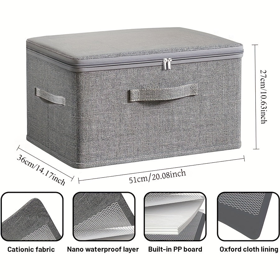 4Pcs Extra Large Foldable Cationic Storage Box Waterproof Organizer with Dual Zippers 3 Handles for Wardrobe Bedroom Kitchen Bedding Books Home Storage