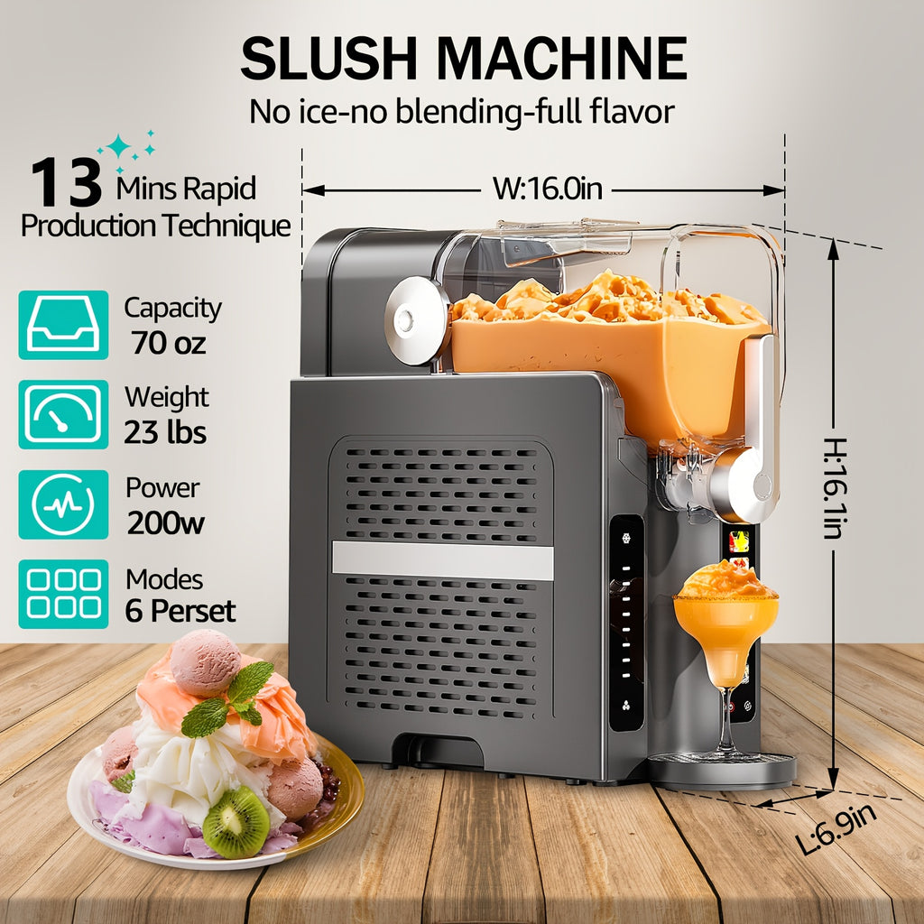 Instant Slushie Maker, 70oz No‑Ice Frozen Drink Machine with 6 Presets & Auto‑Clean Function for Home Use