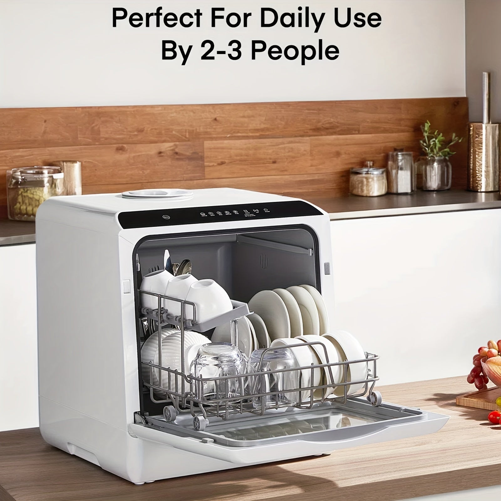 Portable Countertop Dishwasher with 1.32gal Built‑in Water Tank, No Hookup Required, 5+1 Washing Programs, Baby Care, Dual Spray, High‑Temp & Air‑Dry for Home Apartment RV