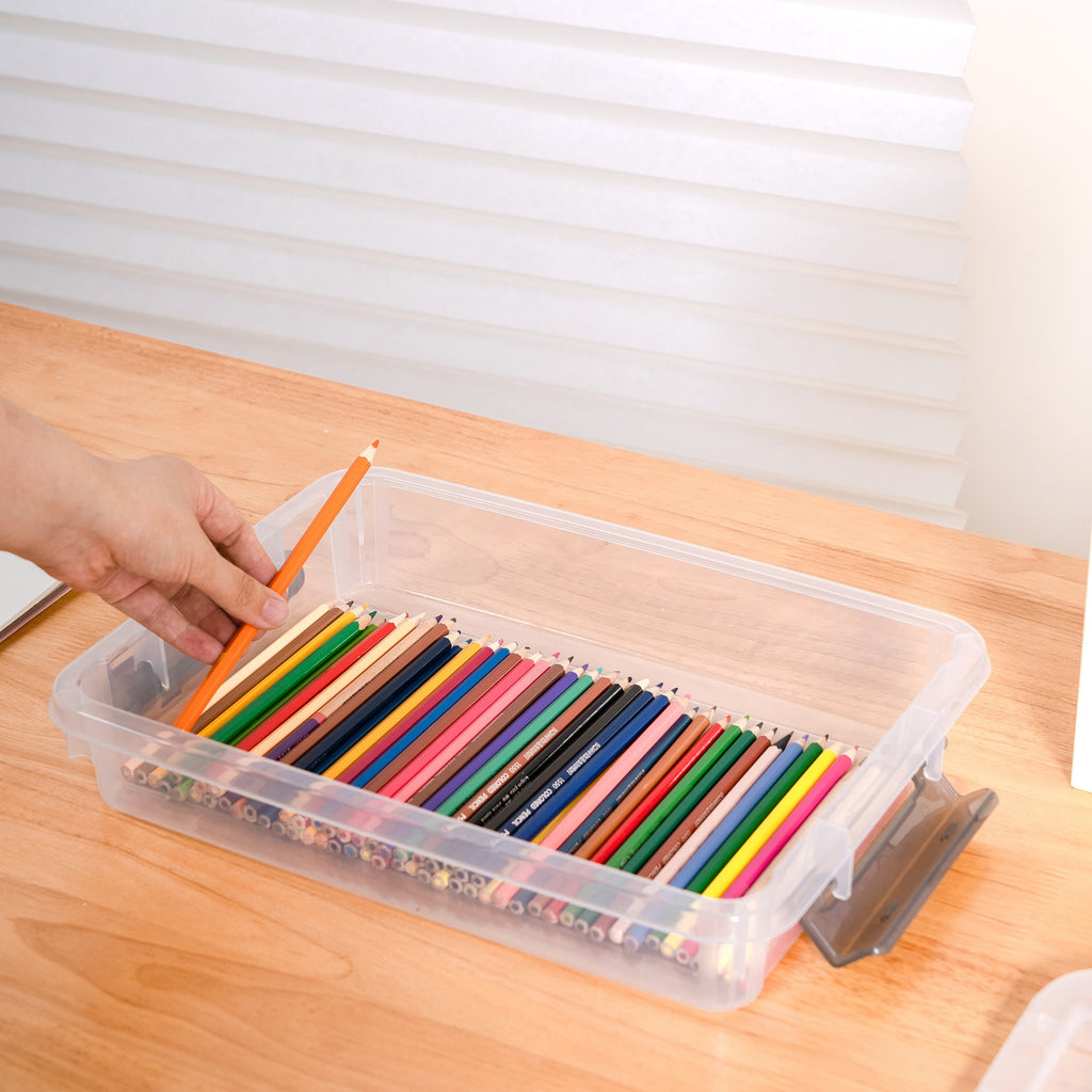 Clear Plastic Storage Box with Lid, Large Capacity Stackable Portable Organizer Box, Multi-Purpose for School Supplies Pencil Case Office Home Storage