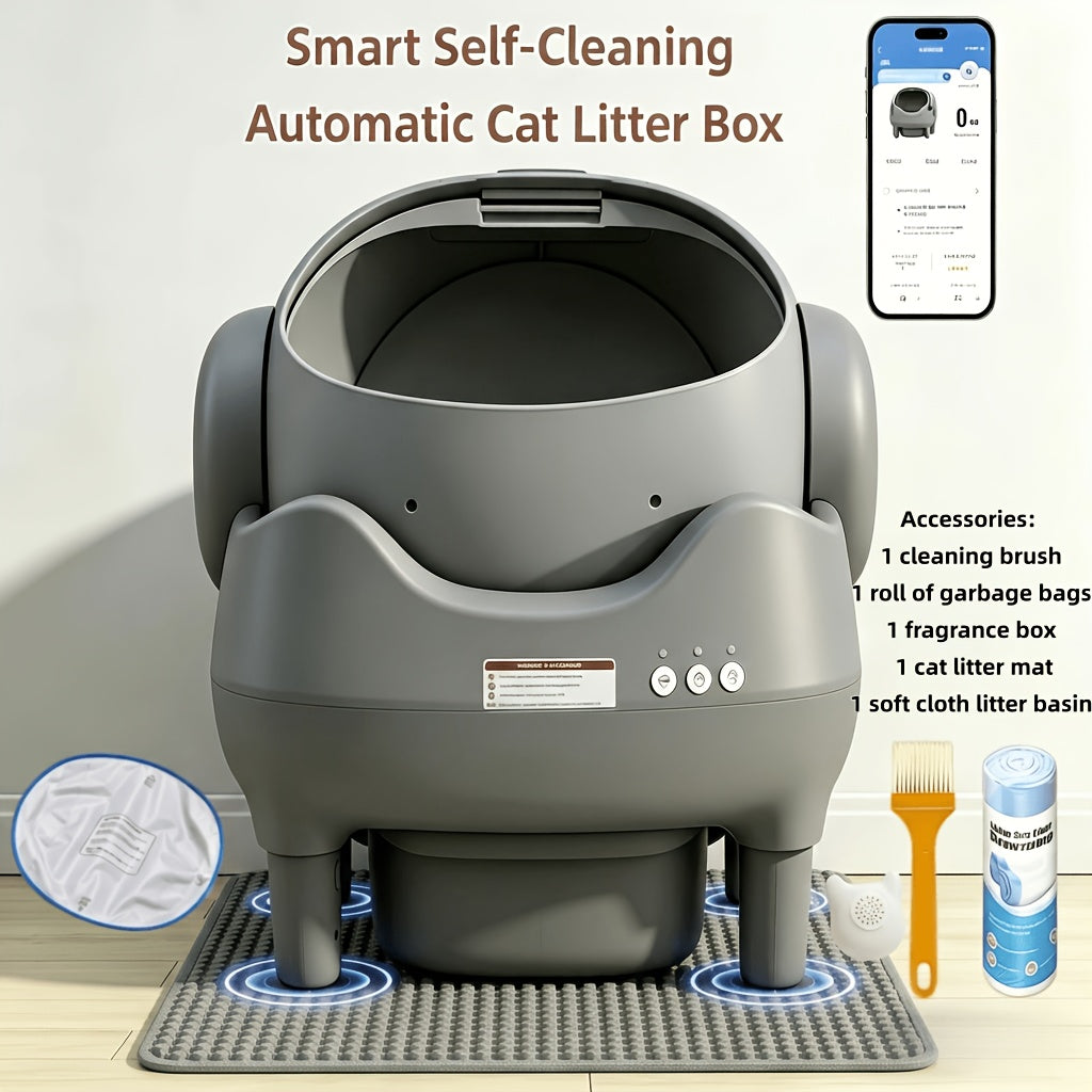 Smart Self‑Cleaning Cat Litter Box, App‑Controlled 2.4G WiFi Automatic Litter Box, 3.43Gal Large Capacity with Odor Removal & Auto‑Scoop, 14‑Day Hands‑Free Care with Accessories for Pets