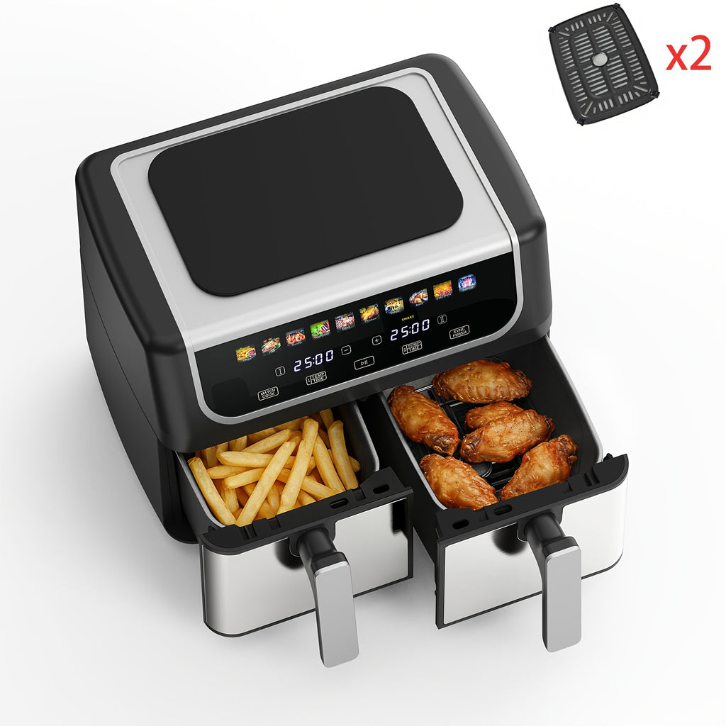 9.5 Quart Large Dual Basket Air Fryer | Independent Temp Control, Sync Mode, 10 Cooking Presets, Shake Reminder, Multi‑Function Oven for Home Use