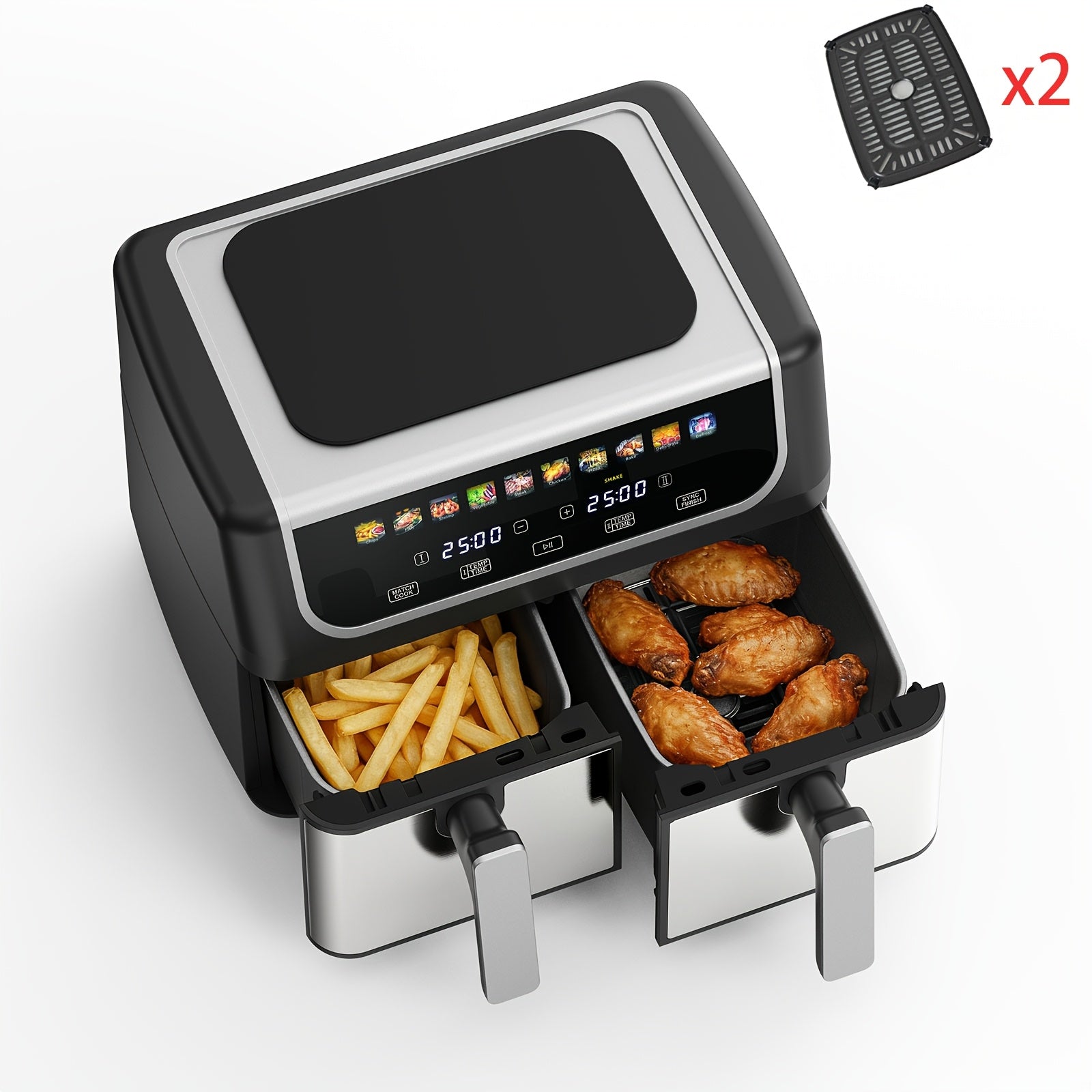 9.5 Quart Large Dual Basket Air Fryer | Independent Temp Control, Sync Mode, 10 Cooking Presets, Shake Reminder, Multi‑Function Oven for Home Use