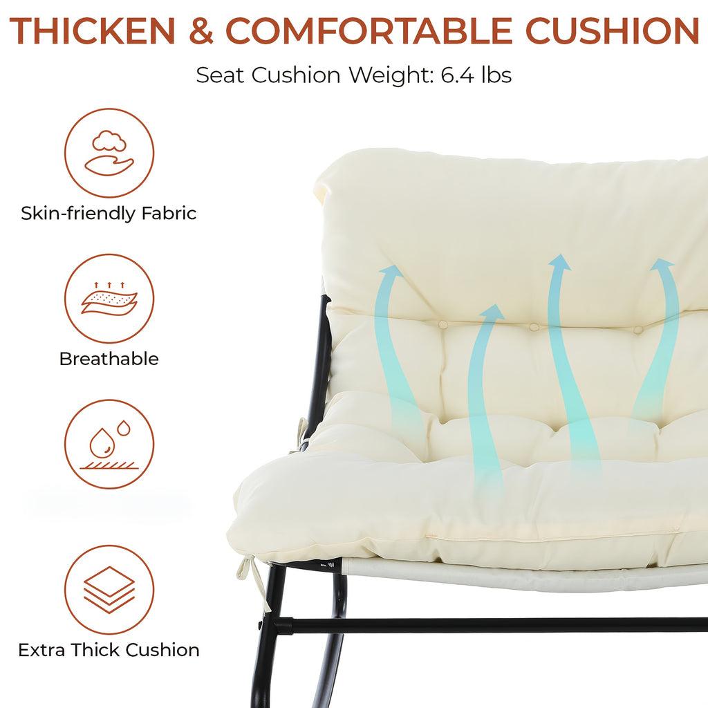Outdoor Papasan Rocking Chair with Ottoman, Sturdy Metal Frame Patio Lounge Rocker Chair with Cushion for Balcony Backyard Porch