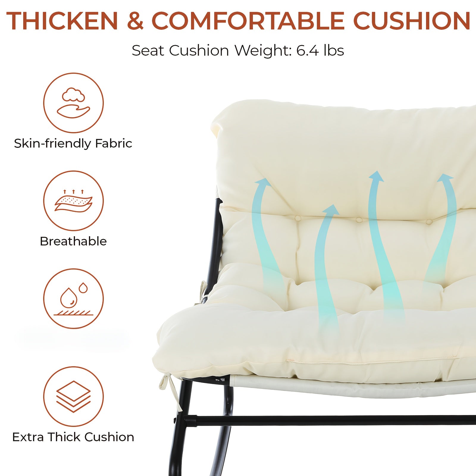 Outdoor Papasan Rocking Chair with Ottoman, Sturdy Metal Frame Patio Lounge Rocker Chair with Cushion for Balcony Backyard Porch