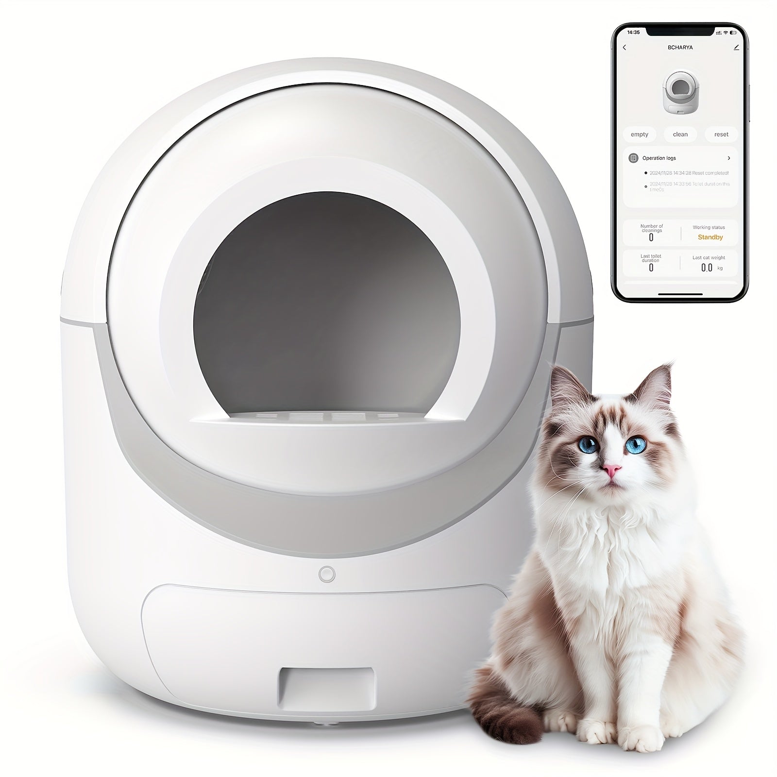 Automatic Self‑Cleaning Cat Litter Box | APP Control, Odor Removal & Safety Protection for Multi‑Cat Household with Garbage Bags