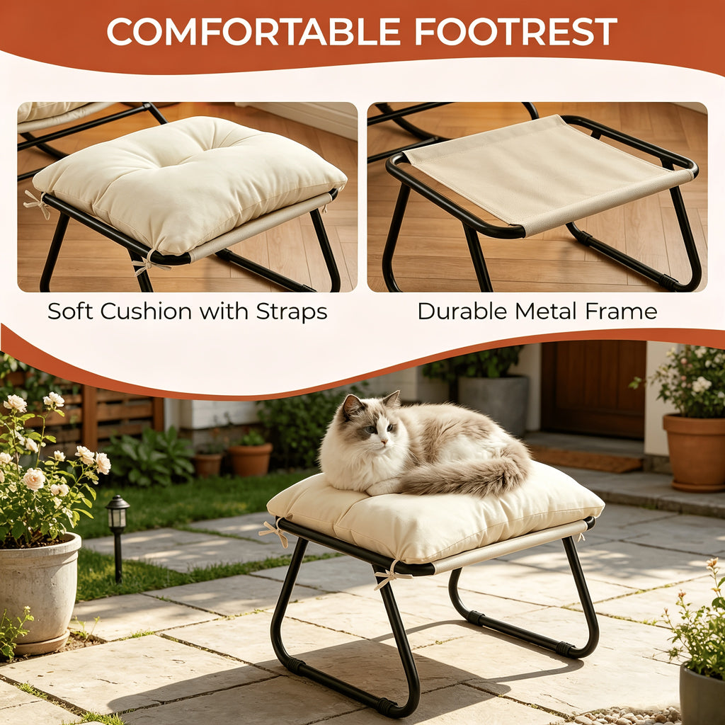 Outdoor Papasan Rocking Chair with Ottoman, Sturdy Metal Frame Patio Lounge Rocker Chair with Cushion for Balcony Backyard Porch