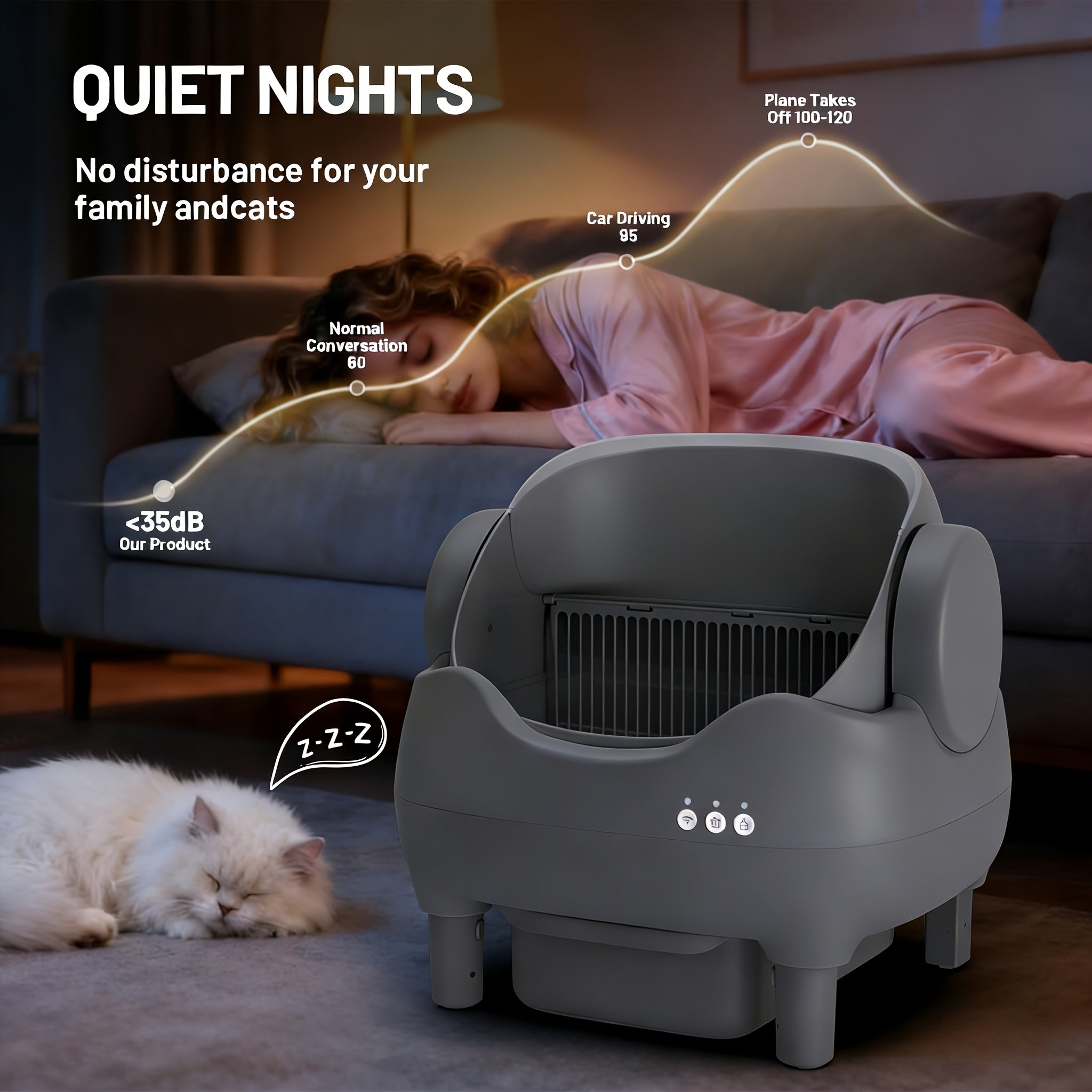 Smart Self‑Cleaning Cat Litter Box, App‑Controlled 2.4G WiFi Automatic Litter Box, 3.43Gal Large Capacity with Odor Removal & Auto‑Scoop, 14‑Day Hands‑Free Care with Accessories for Pets
