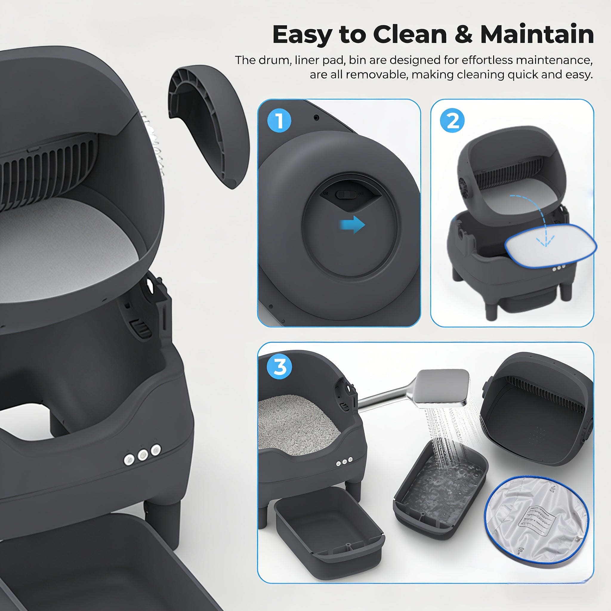 Smart Self‑Cleaning Cat Litter Box, App‑Controlled 2.4G WiFi Automatic Litter Box, 3.43Gal Large Capacity with Odor Removal & Auto‑Scoop, 14‑Day Hands‑Free Care with Accessories for Pets