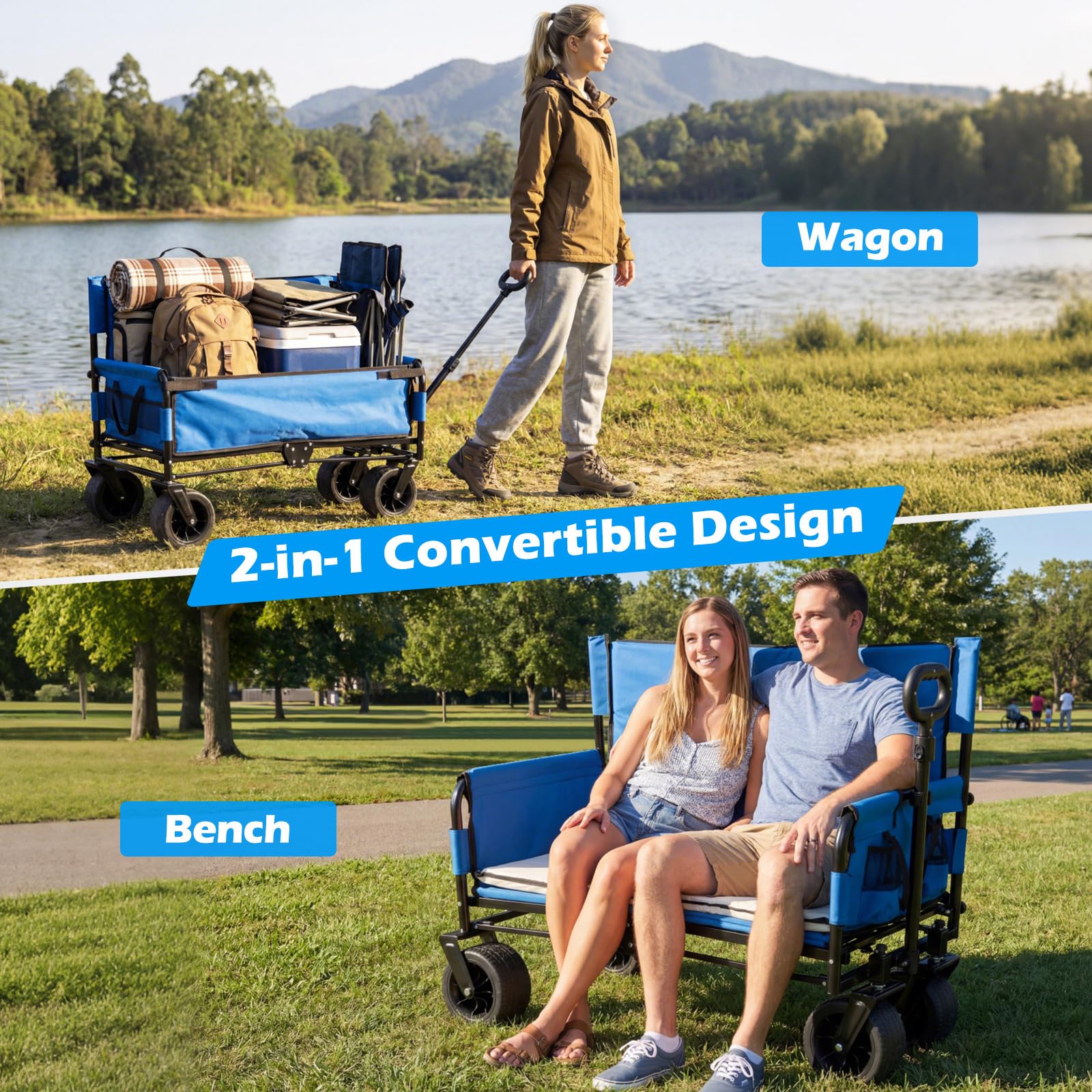 Collapsible All-Terrain Utility Wagon with Bench
