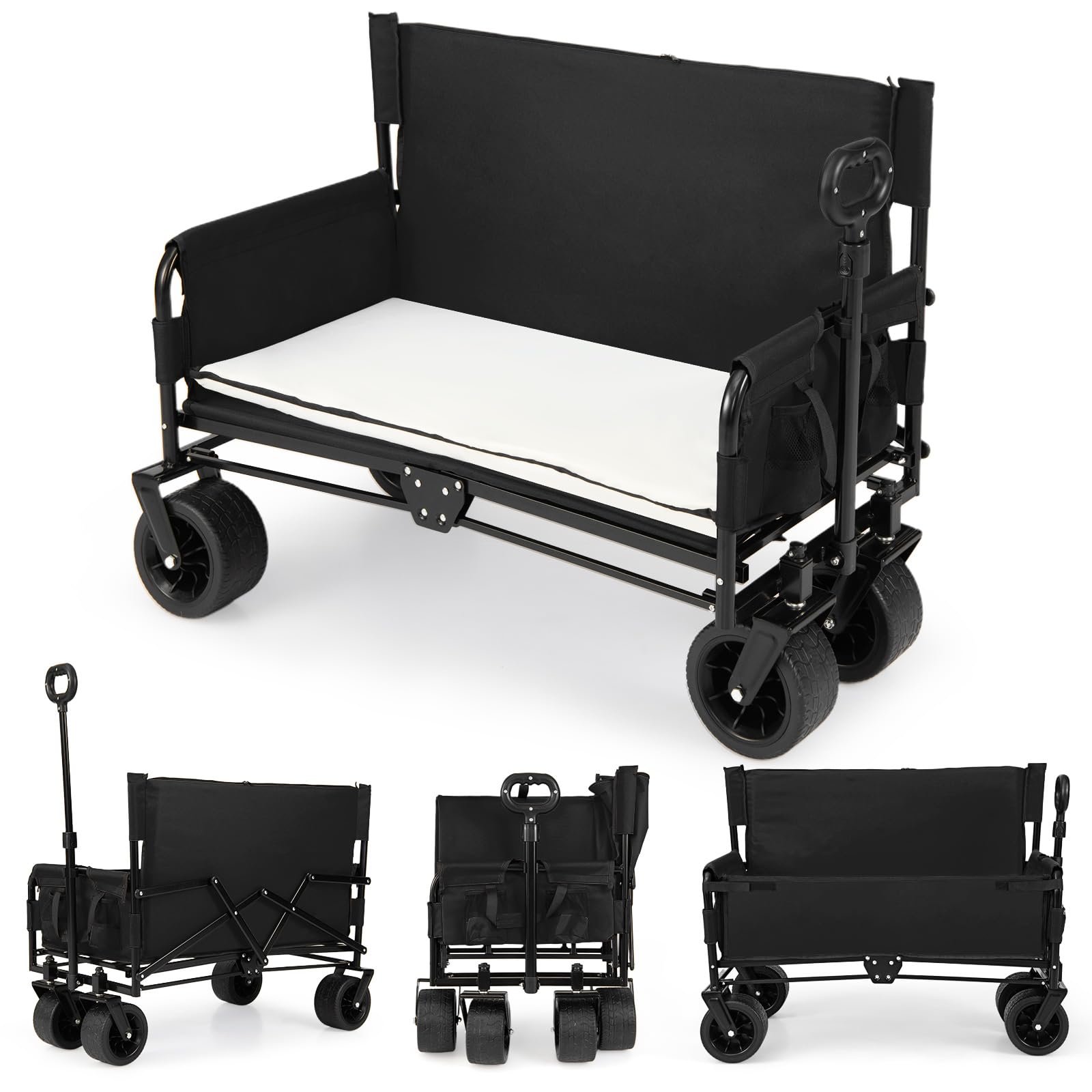 Collapsible All-Terrain Utility Wagon with Bench