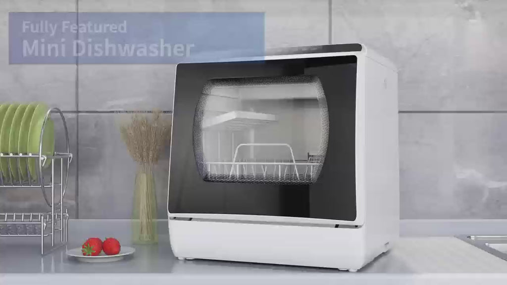 Portable Countertop Dishwasher with 1.32gal Built‑in Water Tank, No Hookup Required, 5+1 Washing Programs, Baby Care, Dual Spray, High‑Temp & Air‑Dry for Home Apartment RV