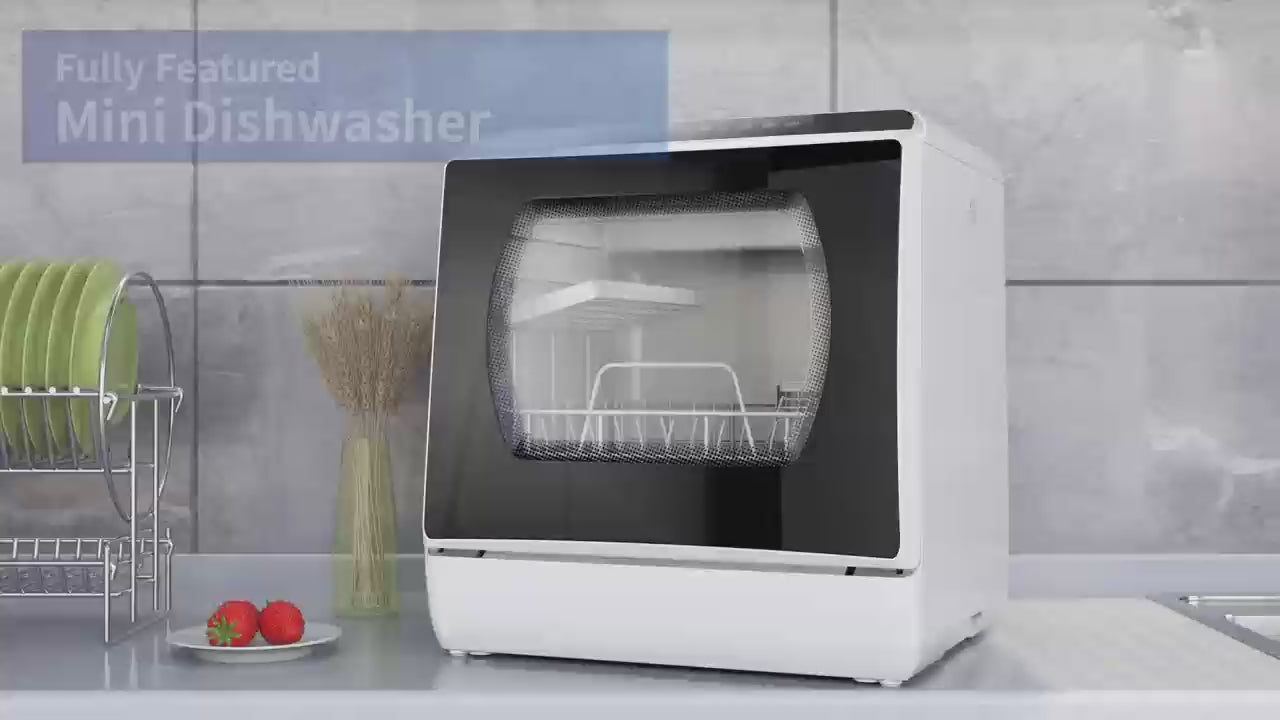 Portable Countertop Dishwasher with 1.32gal Built‑in Water Tank, No Hookup Required, 5+1 Washing Programs, Baby Care, Dual Spray, High‑Temp & Air‑Dry for Home Apartment RV
