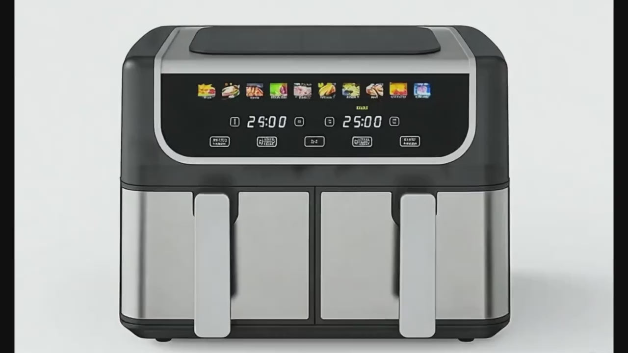9.5 Quart Large Dual Basket Air Fryer | Independent Temp Control, Sync Mode, 10 Cooking Presets, Shake Reminder, Multi‑Function Oven for Home Use